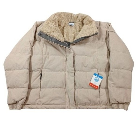 Columbia Jackets & Blazers - Columbia Down Sherpa Puffer Jacket Womens XL Stone White‎ Corduroy Ruby $240 NEW